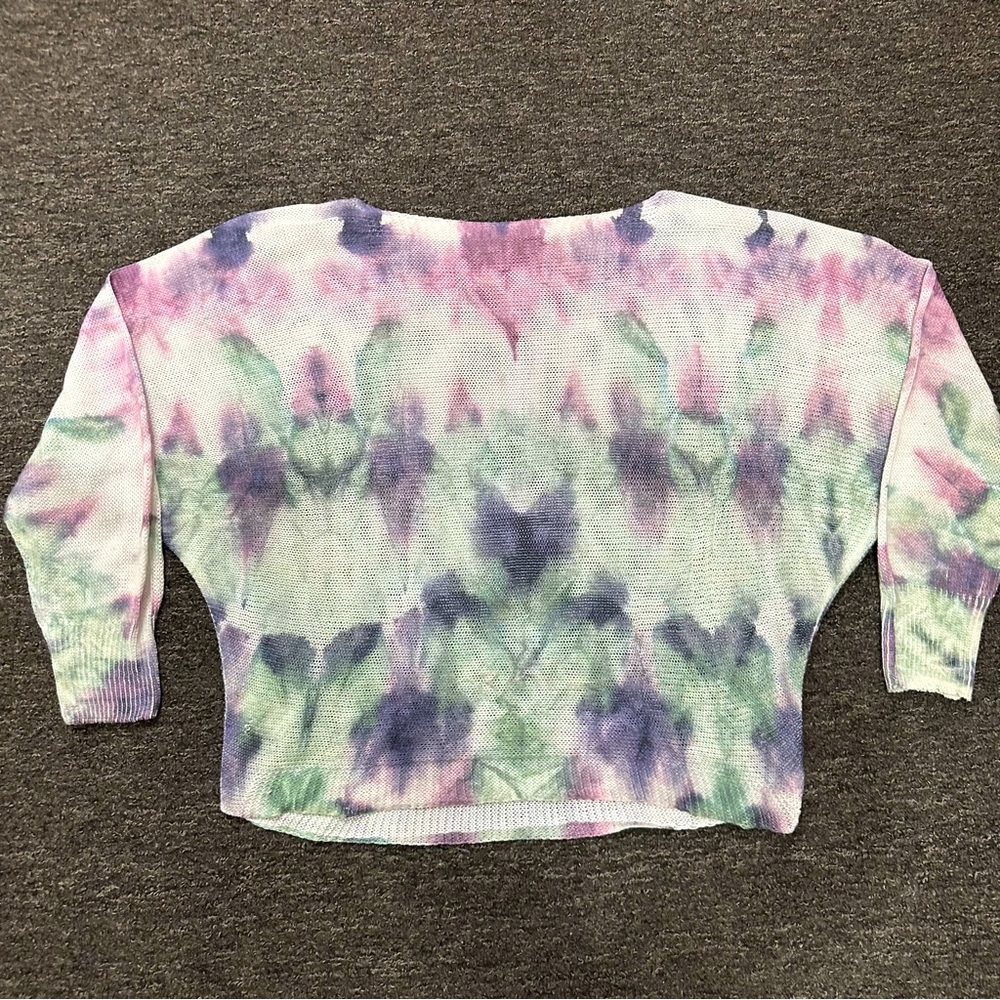 Anna Melani Open Knit Water Color Tie Dye Sweater Long Sleeve Womens Size Large